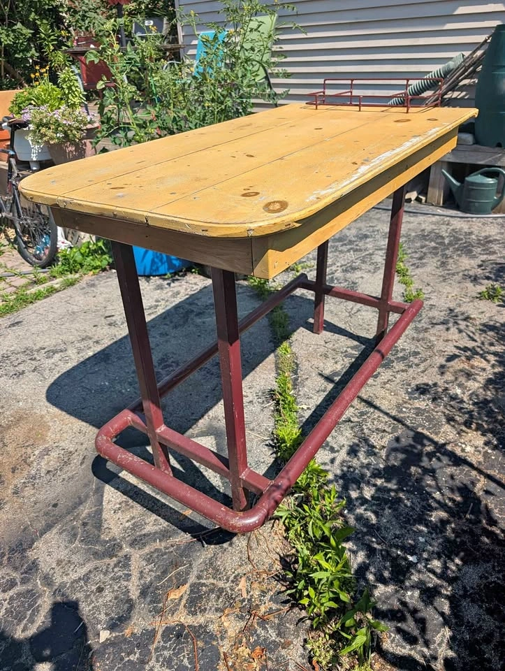 Industrial Wood and Metal Bar Height Table