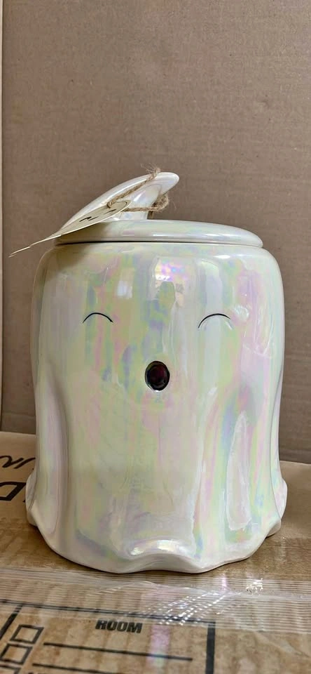 Iridescent ghost cookie jar