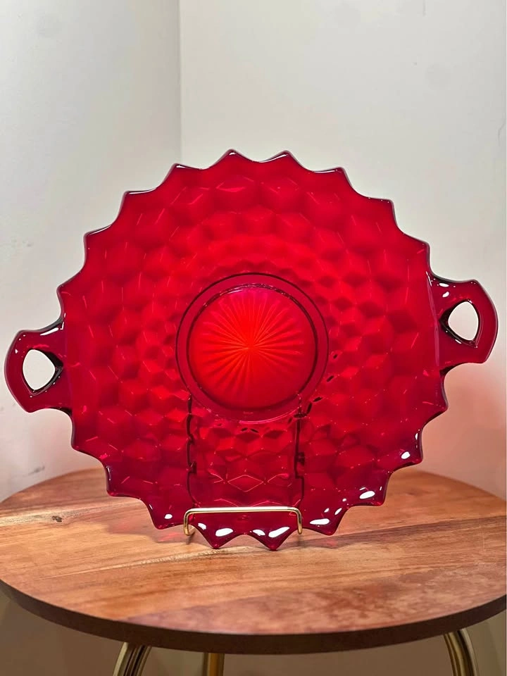 Vintage Indiana Glass Whitehall Ruby Red Cubed Serving Platter
