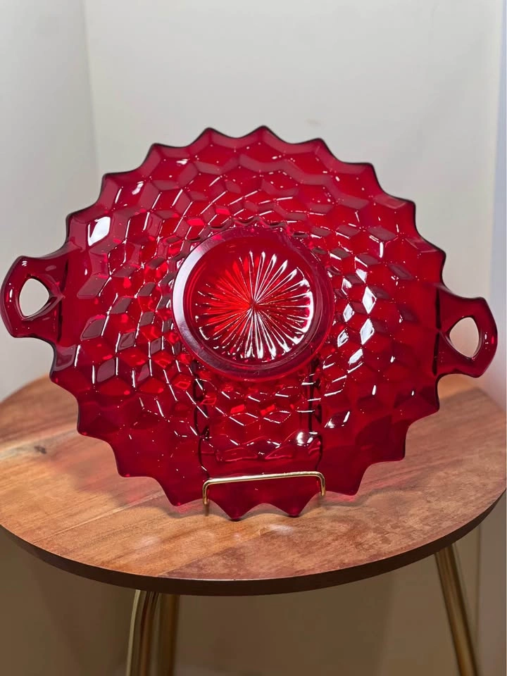 Vintage Indiana Glass Whitehall Ruby Red Cubed Serving Platter - photo 2