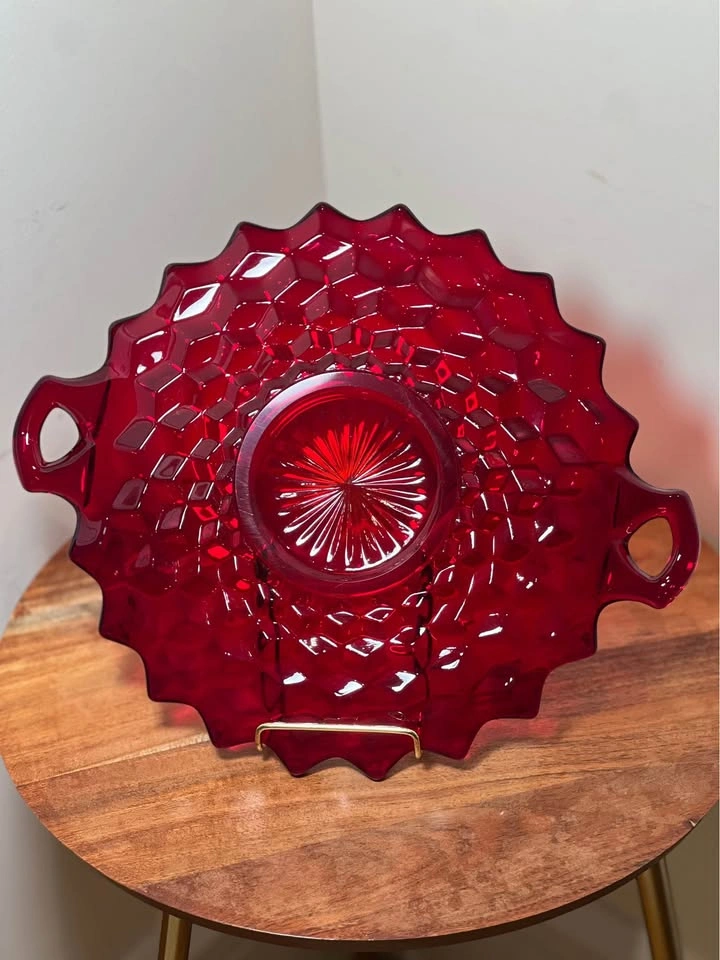 Vintage Indiana Glass Whitehall Ruby Red Cubed Serving Platter - photo 3