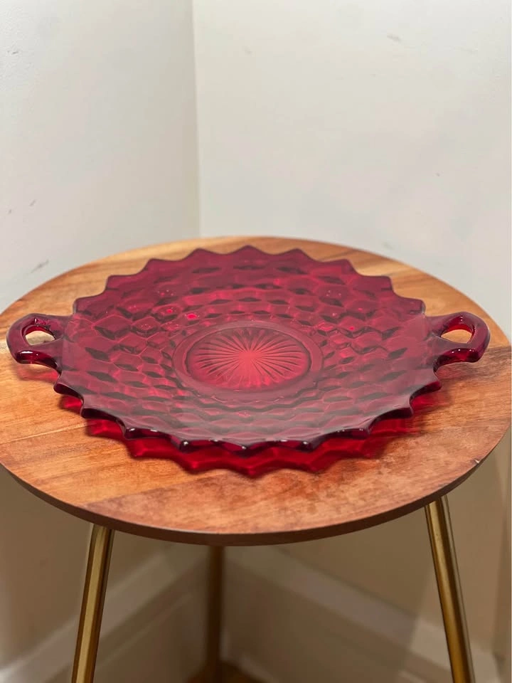 Vintage Indiana Glass Whitehall Ruby Red Cubed Serving Platter - photo 4