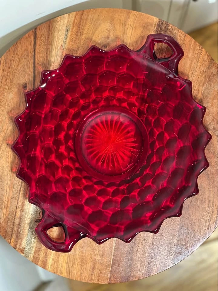 Vintage Indiana Glass Whitehall Ruby Red Cubed Serving Platter - photo 5