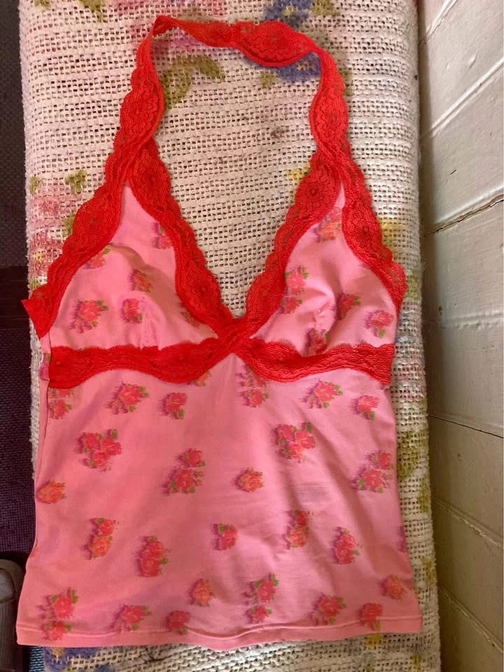 pink and red UO halter top xs