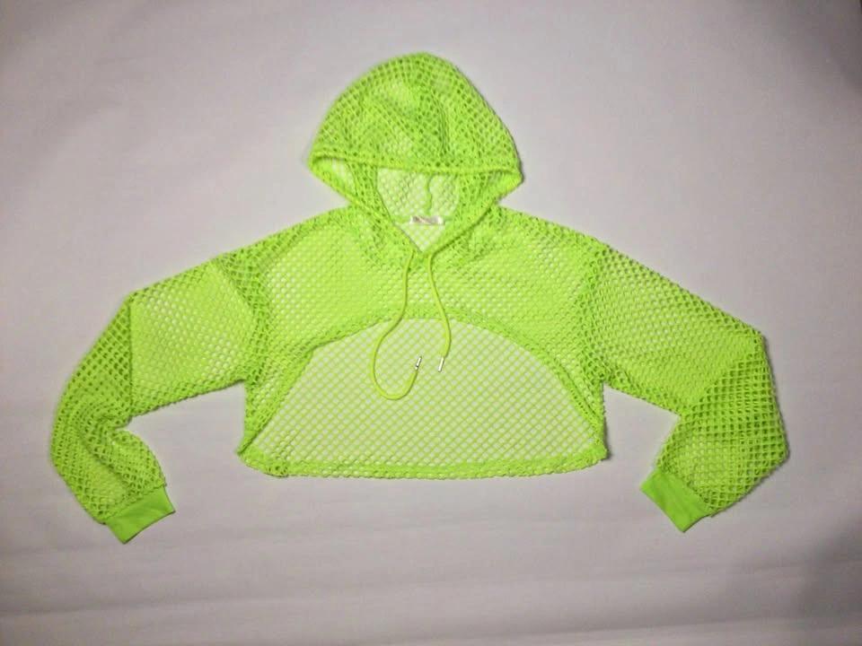 Neon Green Fishnet Mesh Crop Hoodie, $4 each