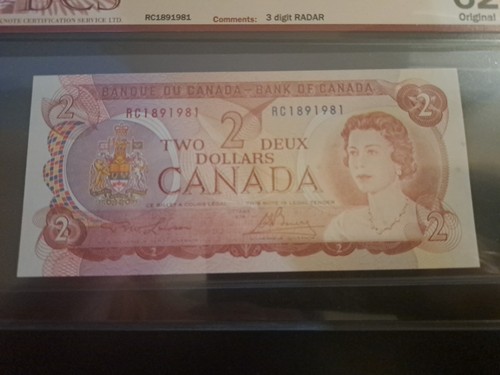 1974 Bank Of Canada $2, 3 Digit, Radar Note, BCS CHUNC 62