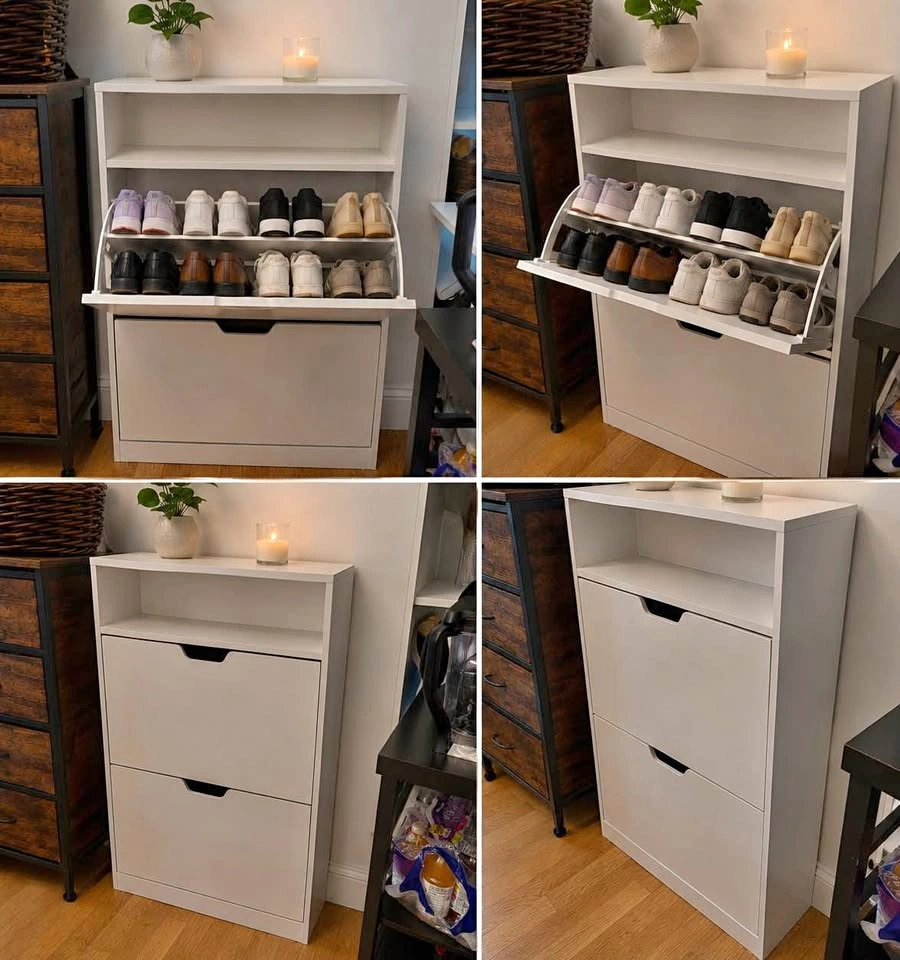 Slim Shoe Storage Cabinet – Holds Up to 16 Pairs | White