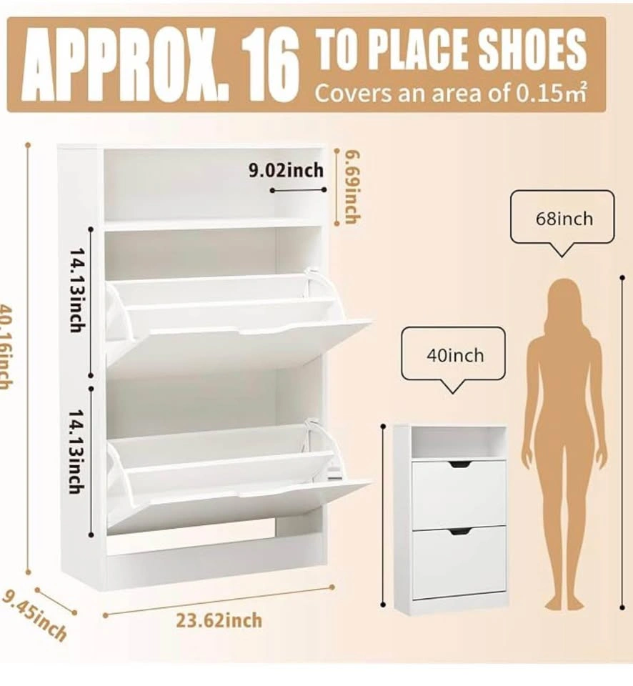 Slim Shoe Storage Cabinet – Holds Up to 16 Pairs | White - photo 2