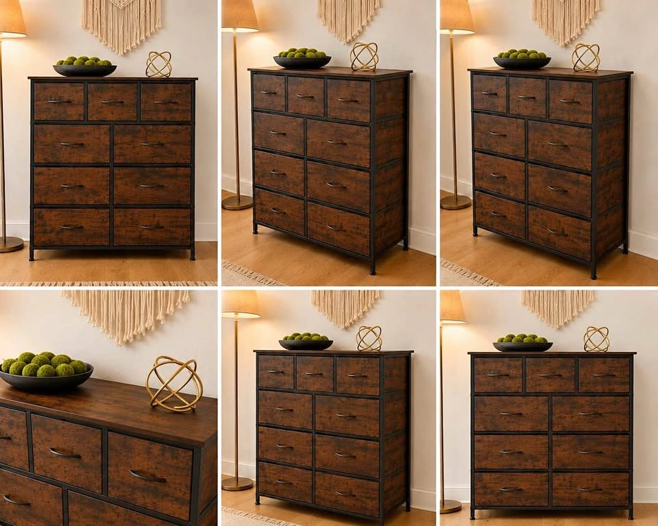 Rustic Industrial 9-Drawer Fabric Dresser / Storage Chest