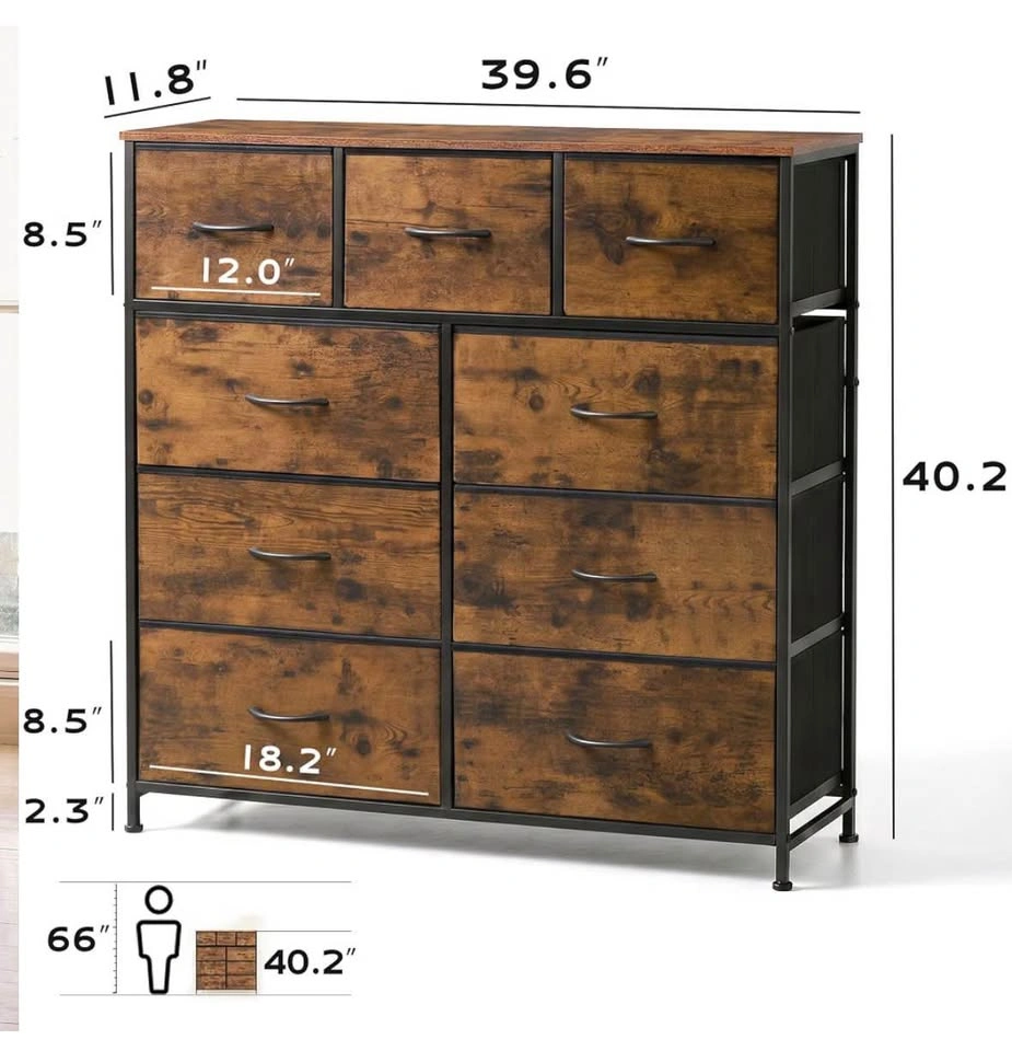 Rustic Industrial 9-Drawer Fabric Dresser / Storage Chest - photo 2