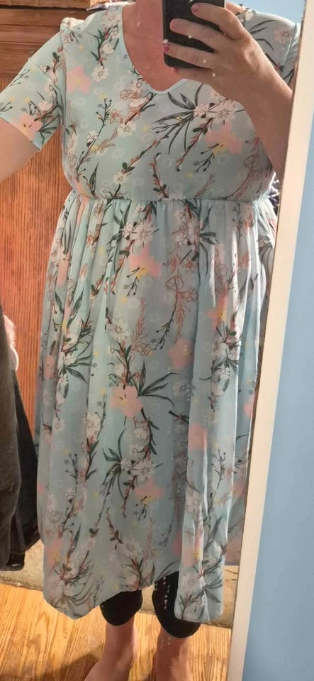Light Blue Floral Short Sleeve Dress, 1XL - photo 5
