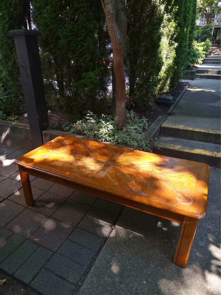 Vintage Long Brown Wood Coffee Table