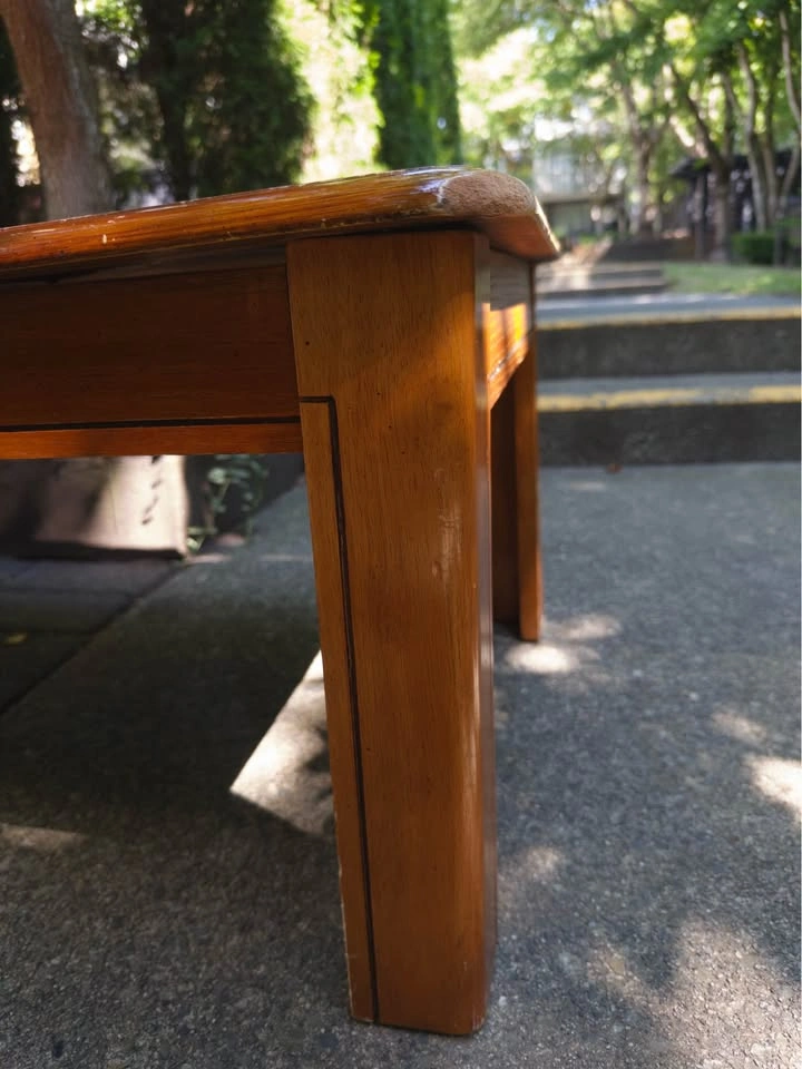 Vintage Long Brown Wood Coffee Table - photo 2