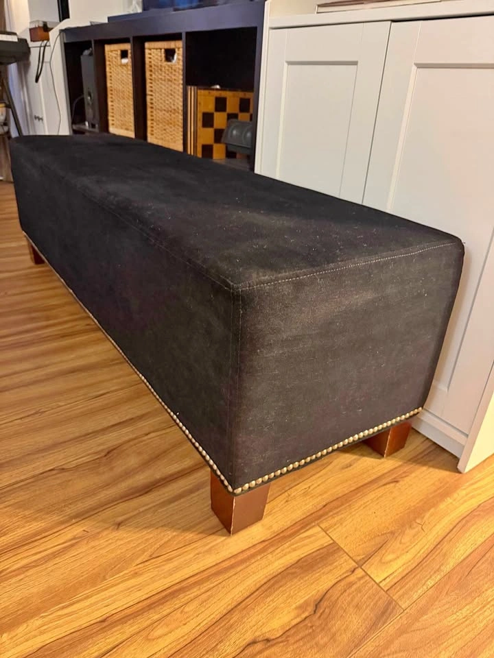 Black Velvet Upholstered Bench with Nailhead Trim