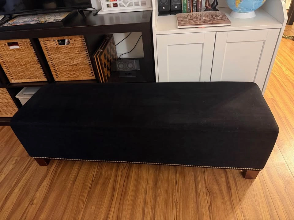 Black Velvet Upholstered Bench with Nailhead Trim - photo 3