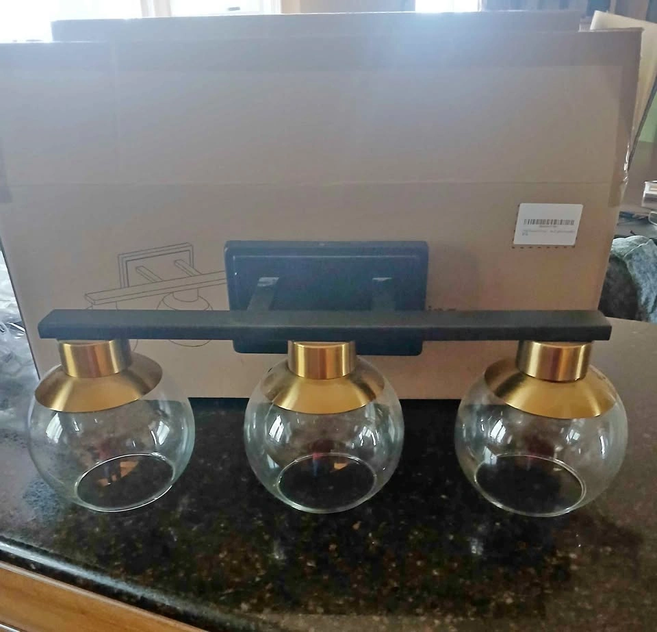 Light, vanity light black and gold, clear sconces