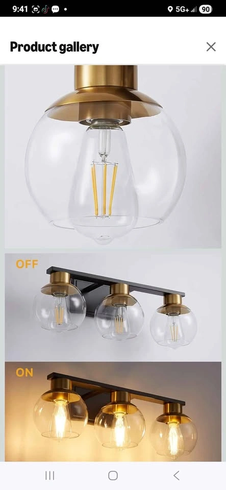 Light, vanity light black and gold, clear sconces - photo 4
