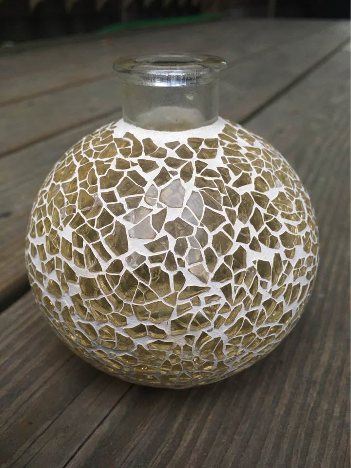 Gold Mosaic Decorative Glass Bottle - 4" Tall - Like New - photo 5