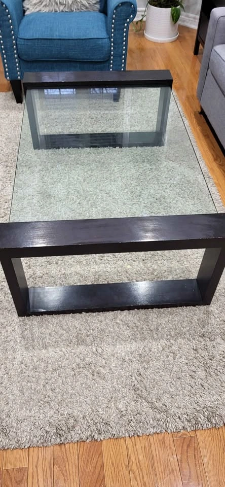Glass Top Coffee Table with Dark Wood Frame - photo 2