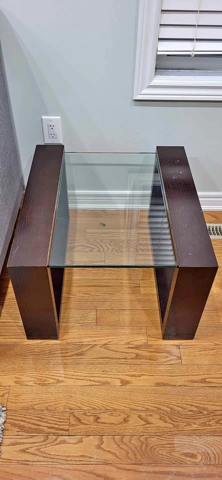 Modern Dark Wood and Glass Top End Table