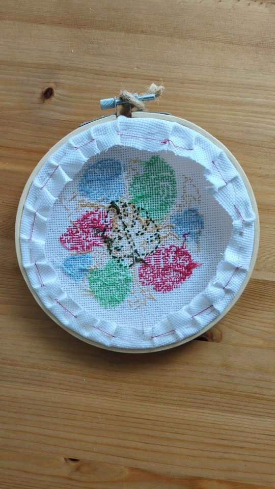 Monstera cross stitch embroidered hoop - photo 2