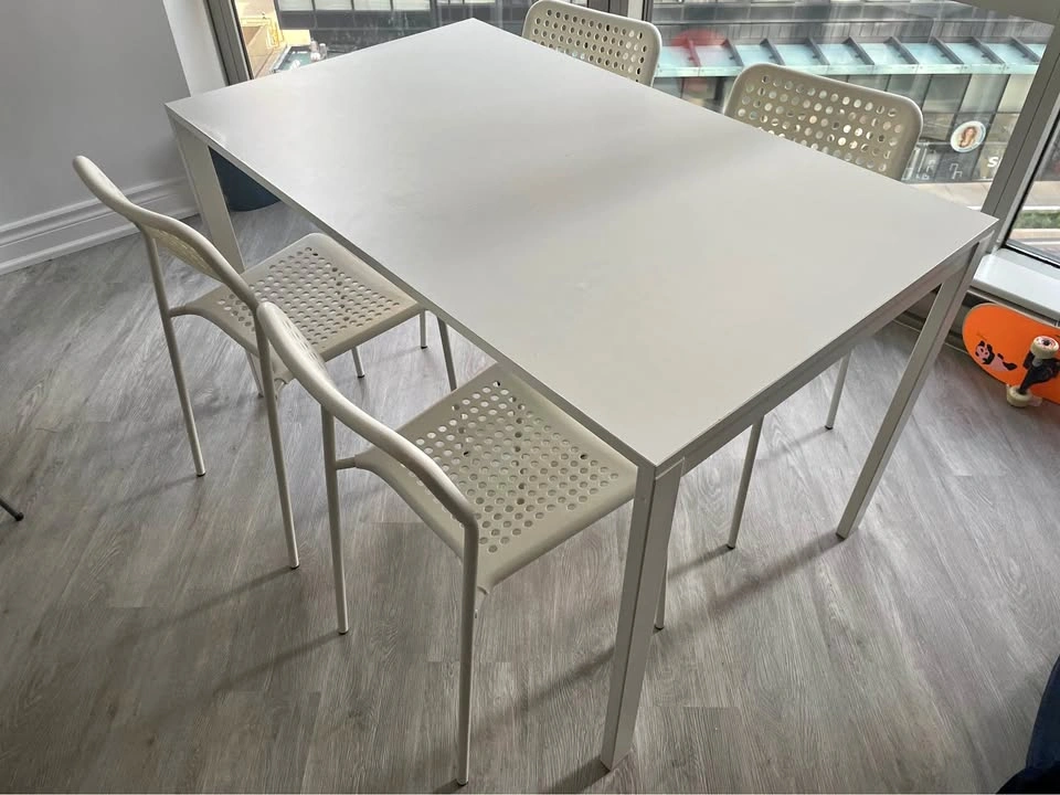 Ikea White Table and Four Chairs