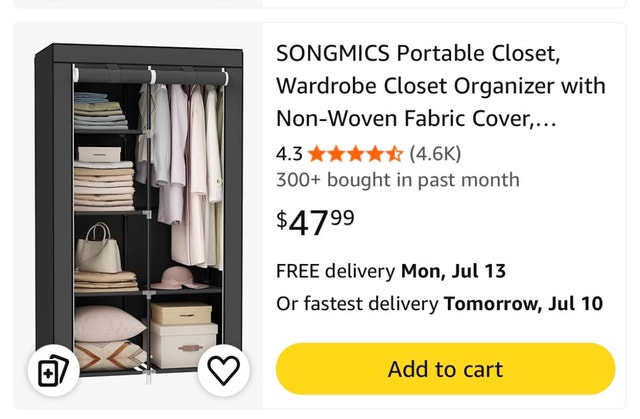 2 x Portable Fabric Wardrobe / Closet Organizer