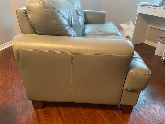 Leather Loveseat - Grey/Mint - photo 2