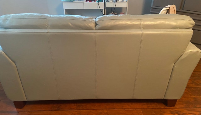 Leather Loveseat - Grey/Mint - photo 3