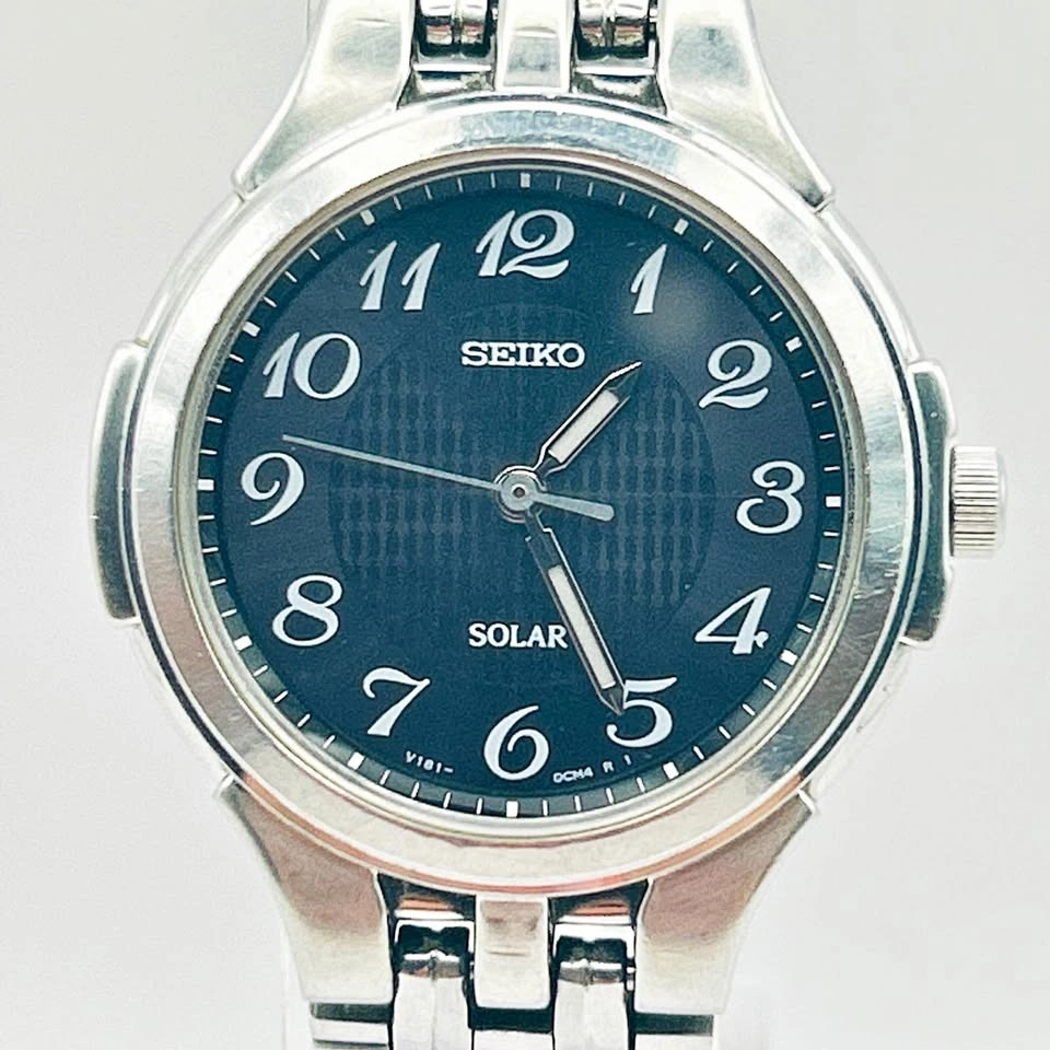 [Near MINT] Seiko Solar V118-0CM4 Quartz Black Dial Mens' Watch