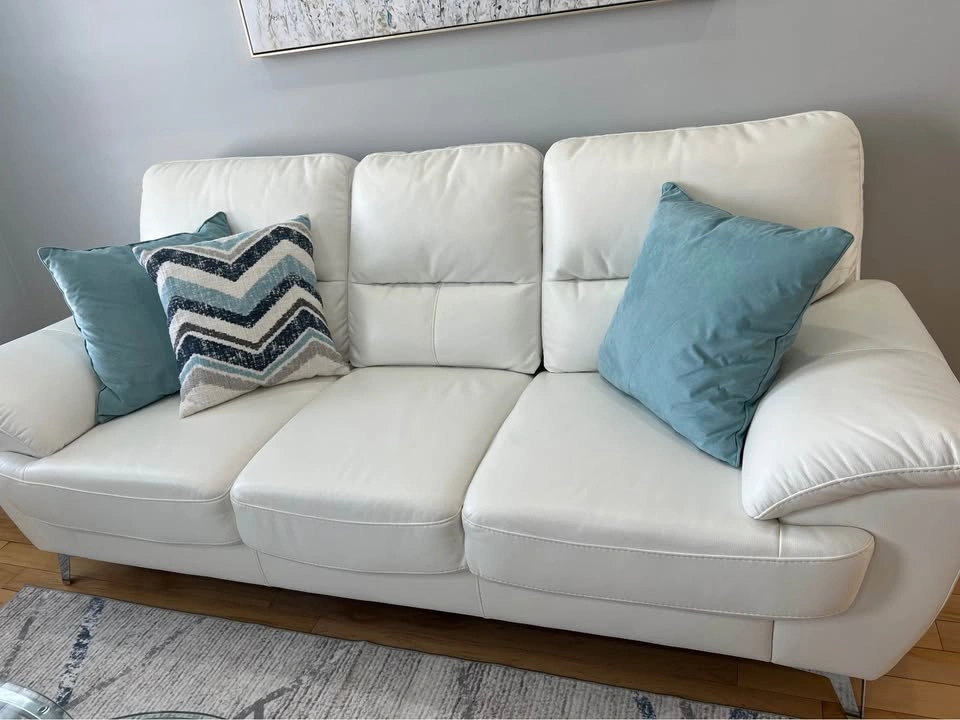 Modern White Faux Leather Sofa Set & Glass Nesting Tables - photo 2