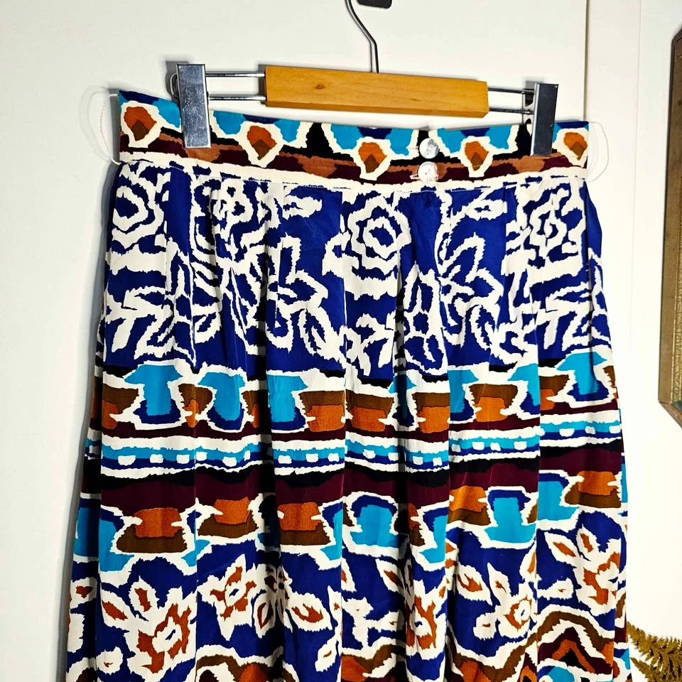 Vintage 100% Silk 80s 90s Alfred Sung Abstract Midi Skirt - photo 2