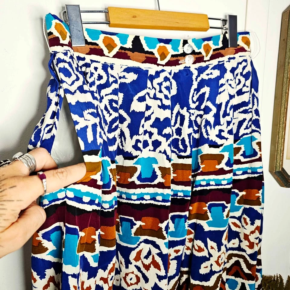 Vintage 100% Silk 80s 90s Alfred Sung Abstract Midi Skirt - photo 4