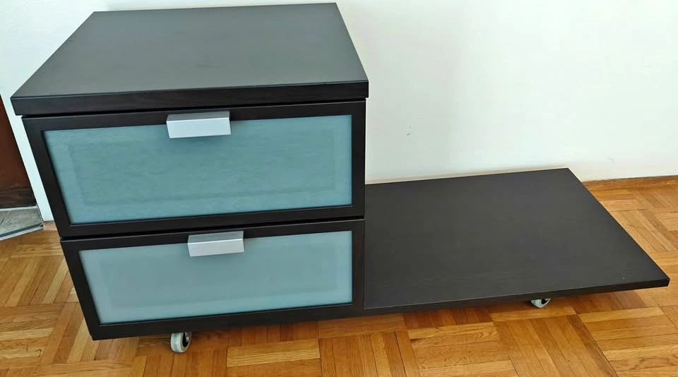 Black nightstand featuring two frosted glass drawers - 50% off