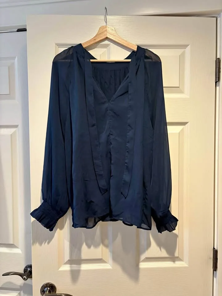 Navy Blue Frilly Bouse thumbnail
