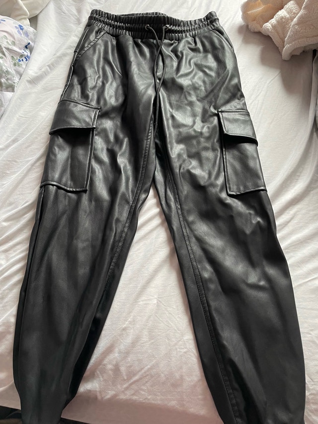 Black Faux Leather Cargo Pants - photo 2