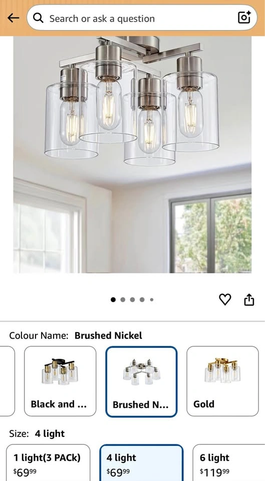 DIDUIO 4-Light Semi Flush Mount Ceiling Light in Brushed Nickel