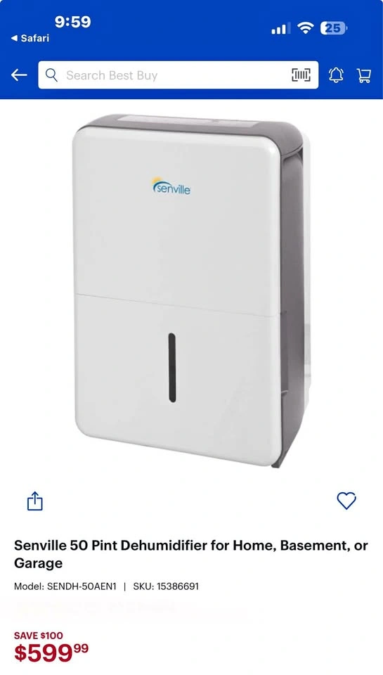Senville 50 Pint Dehumidifier SENDH-50AEN1