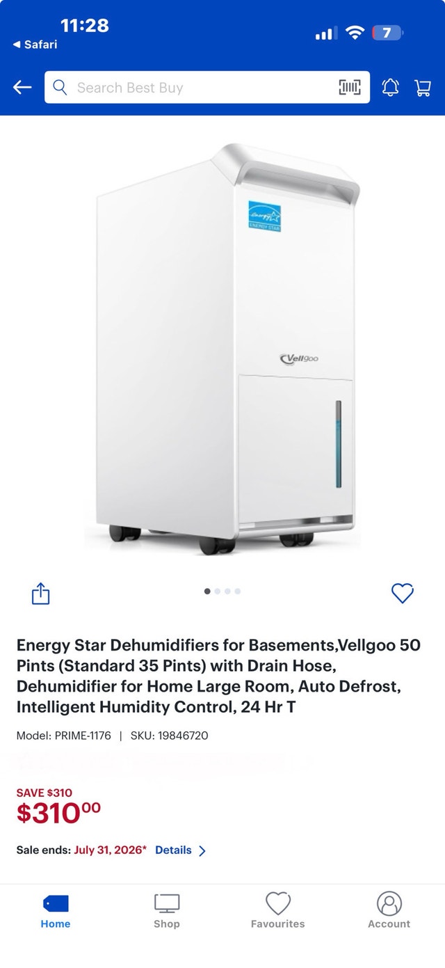 Vellgoo 50 Pint Energy Star Dehumidifier