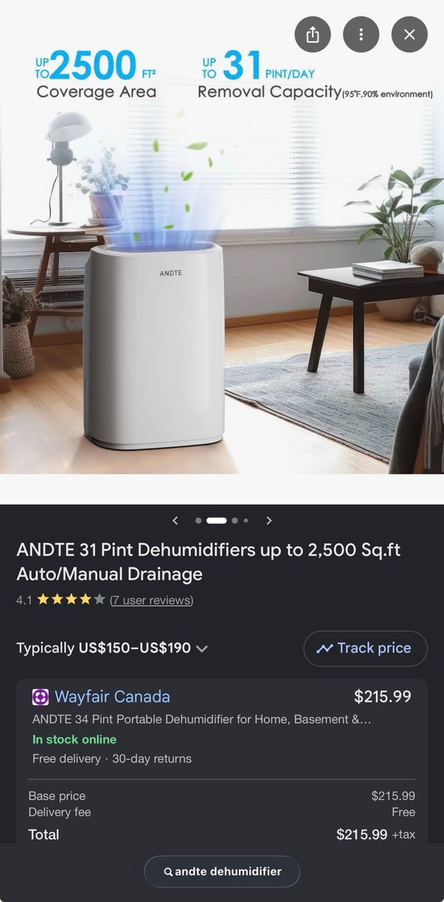 ANDTE PD161A 31 Pint Dehumidifier