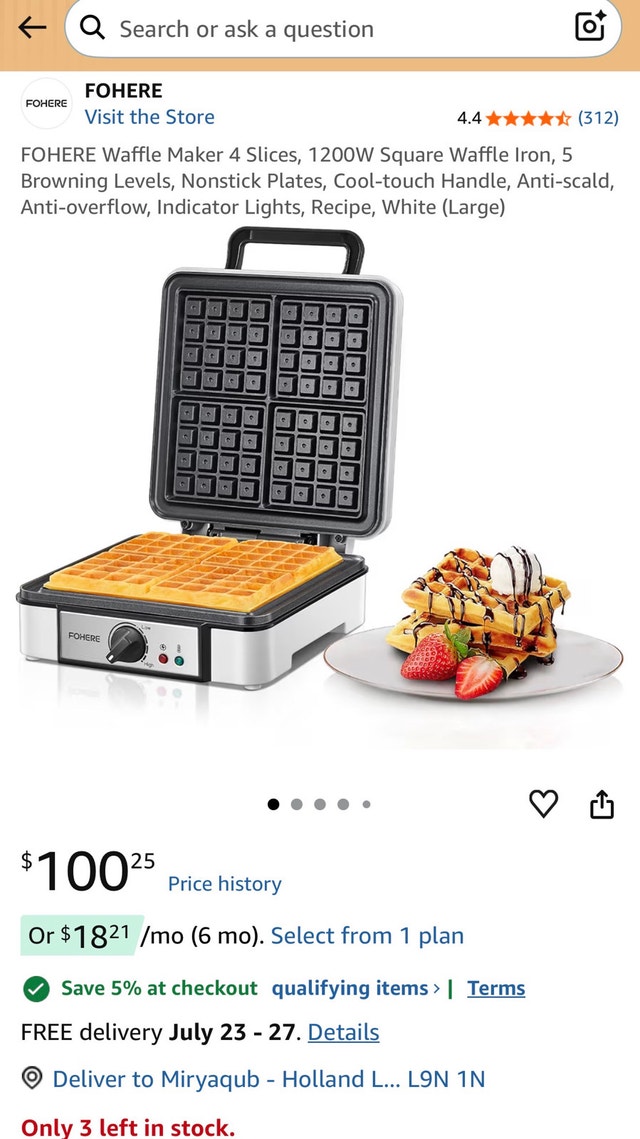 FOHERE 4-Slice Waffle Maker