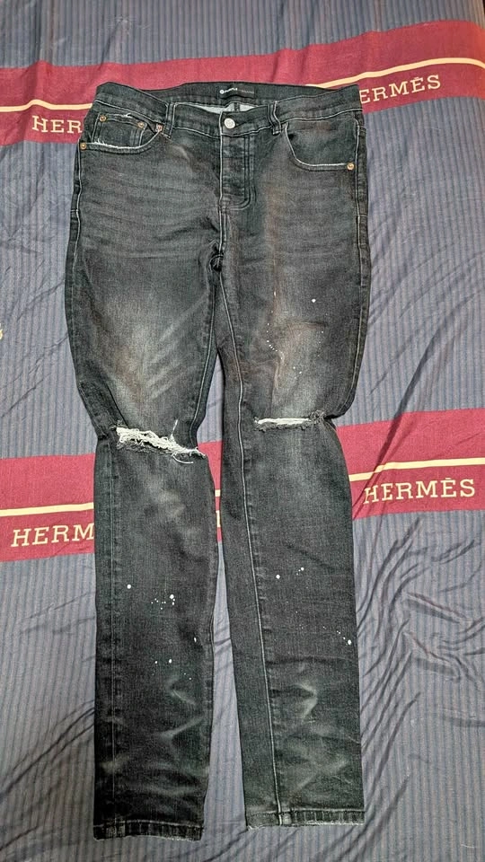 Purple Brand Distressed Black Jeans with Paint Splatter