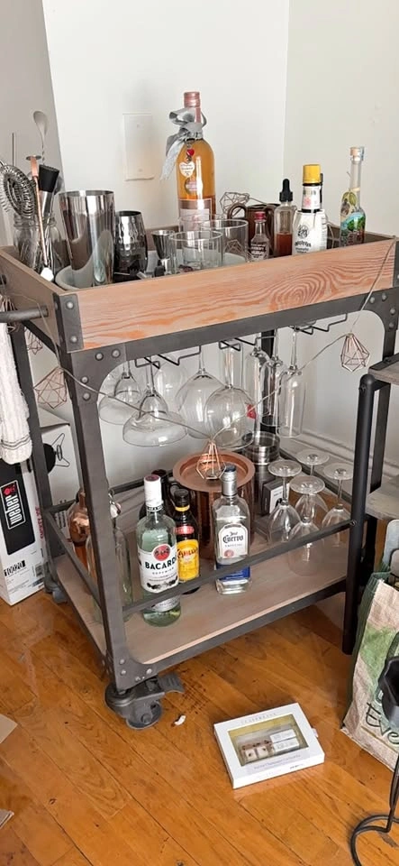 Wood and Metal Bar Cart with Glassware Racks
