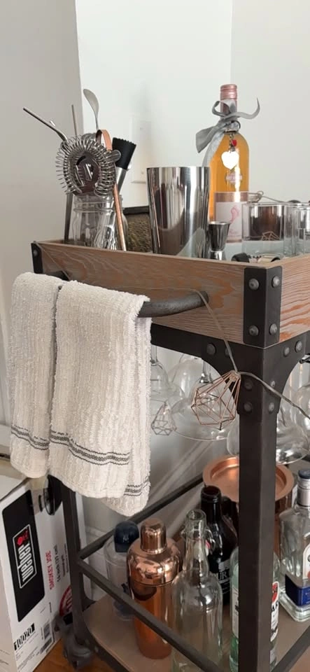 Wood and Metal Bar Cart with Glassware Racks - photo 2