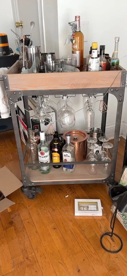 Wood and Metal Bar Cart with Glassware Racks - photo 3