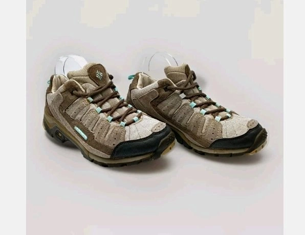 COLUMBIA Womens sz 9 Grey Tan Leather Omni Grip Hiking Shoes
