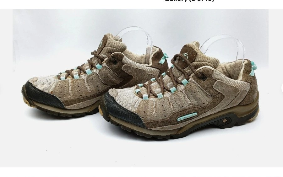 COLUMBIA Womens sz 9 Grey Tan Leather Omni Grip Hiking Shoes - photo 2