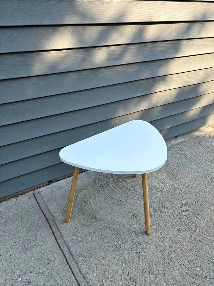 Mid-Century Modern White Triangular Side Table