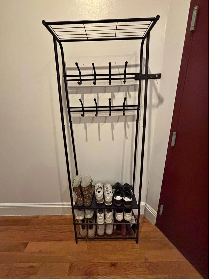 Black Metal Coat and Shoe Rack