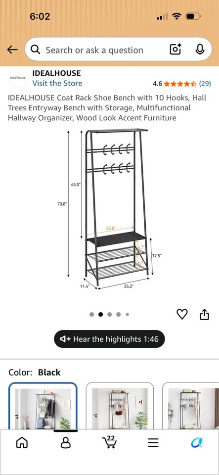 Black Metal Coat and Shoe Rack - photo 4